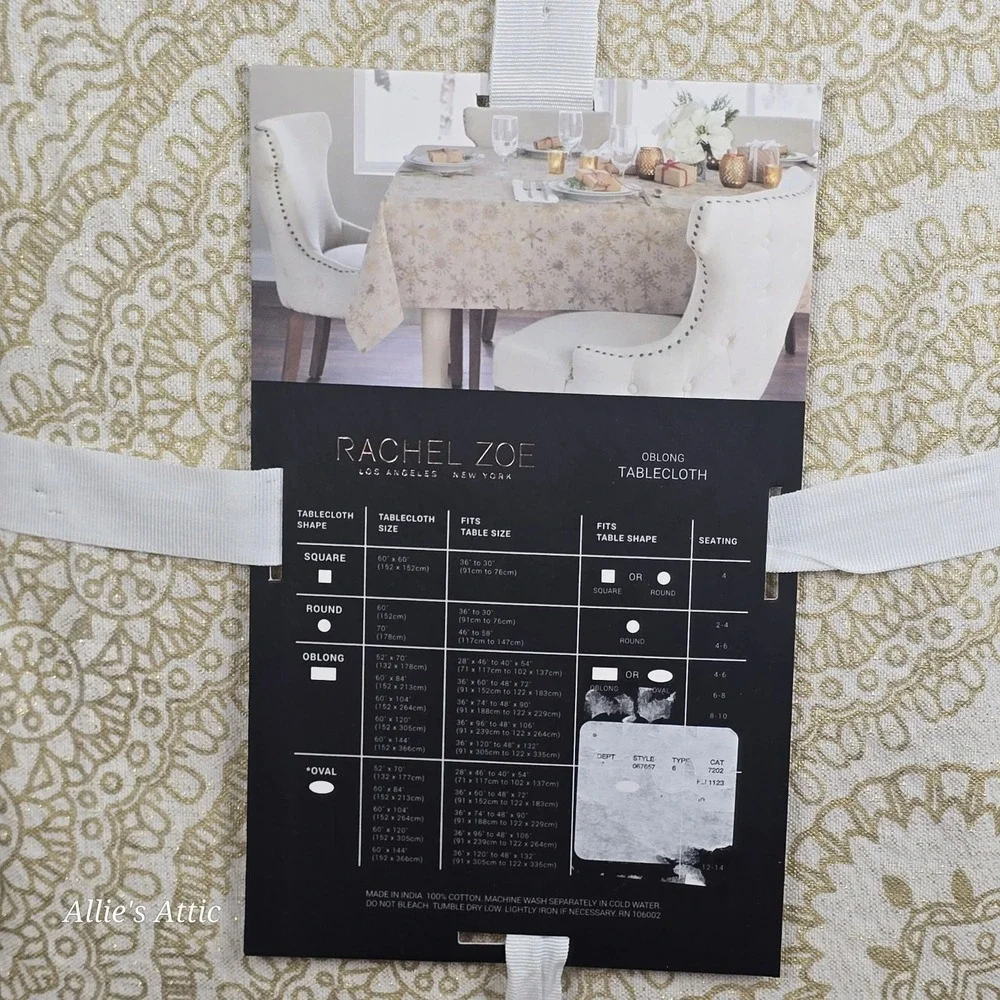 Rachel Zoe Tablecloth 60x84 New Gold White Beige Boho Floral Minimilist Cotton‎
